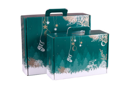 Image du produit Valisette gourmande Calgary carton renforcé vert/blanc festif, 34.5x25.5x11.5cm,