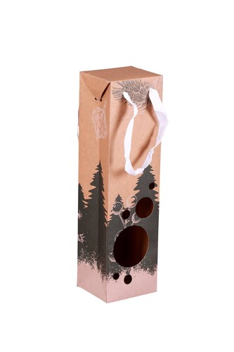 Image du produit Sac Boxbag Calgary papier kraft vert/blanc festif 1 bouteille fenêtre