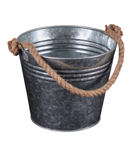 Product image Fredo bucket natural zinc metal, rope handle, Ø20/14x16cm