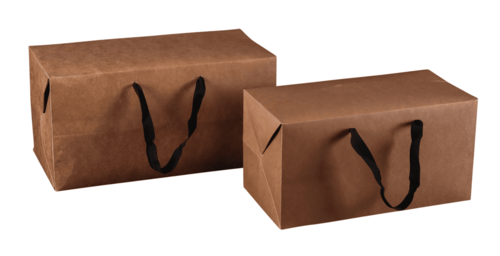 Image du produit Sac Boxbag Atlanta papier kraft 250gr naturel, poignées ruban noir, 31x16x16cm