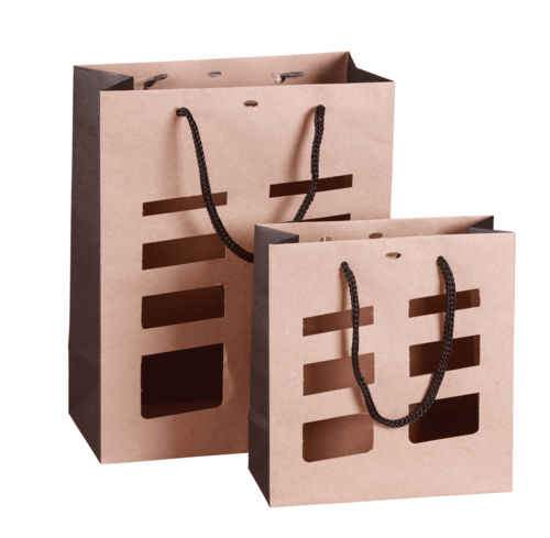 Product image Elusa brown/black kraft paper bag for local product 22x11x28cm windows