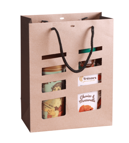 Product image Elusa brown/black kraft paper bag for local product 22x11x28cm windows