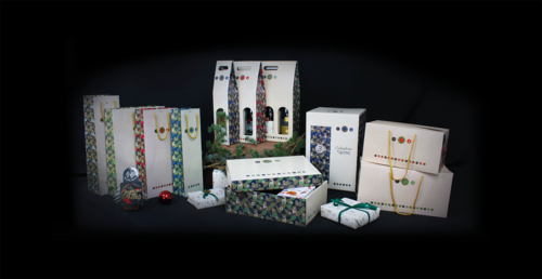 Image du produit Valisette Ravenne carton décoré vert/or/beige 3 bouteilles- FSC®7