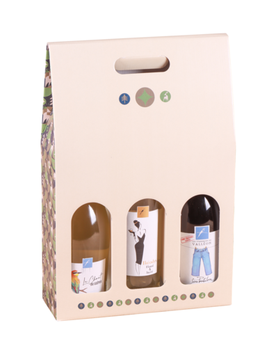 Image du produit Valisette Ravenne carton décoré vert/or/beige 3 bouteilles- FSC7®