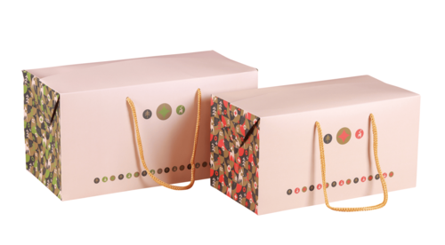Image du produit Sac Boxbag Ravenne papier pelliculé mat rouge/or/beige 310gr, 31x16x16cm