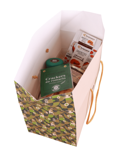 Product image Boxbag Ravenne green/gold/beige matte laminated paper bag 310gr, 36x17x18cm