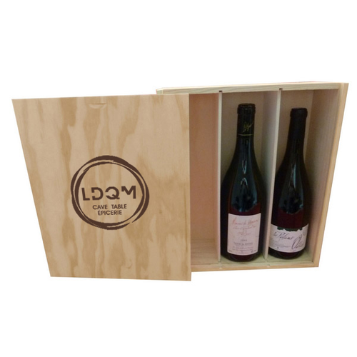 Product image Customisation LDQM - Traditional 3-bottles natural pinewood box - PEFC 7