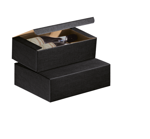Product image Milan black cloth-look cardboard box, 3 bottles, base and automatic wedging