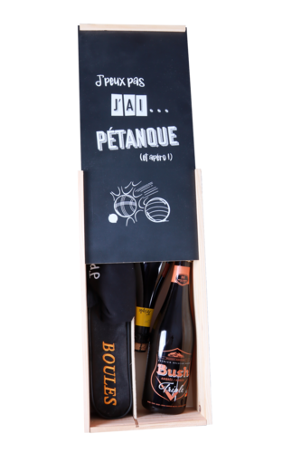 Product image Petanque box Leon magnum/2 bouteilles wood black lid 6 pieces