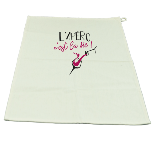 Product image Swan tea towel ecru cotton decorated Festif 65x45cm - L'Apéro c'est la vie
