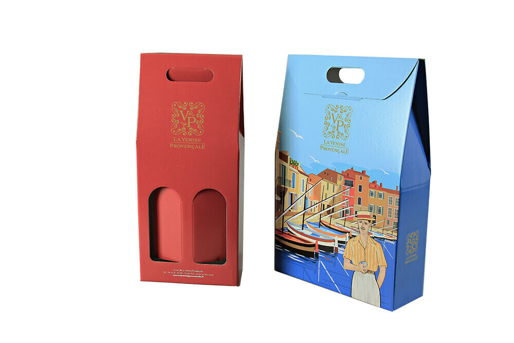 Valisette Sofia carton rouge festif 2 bouteilles - FSC7®